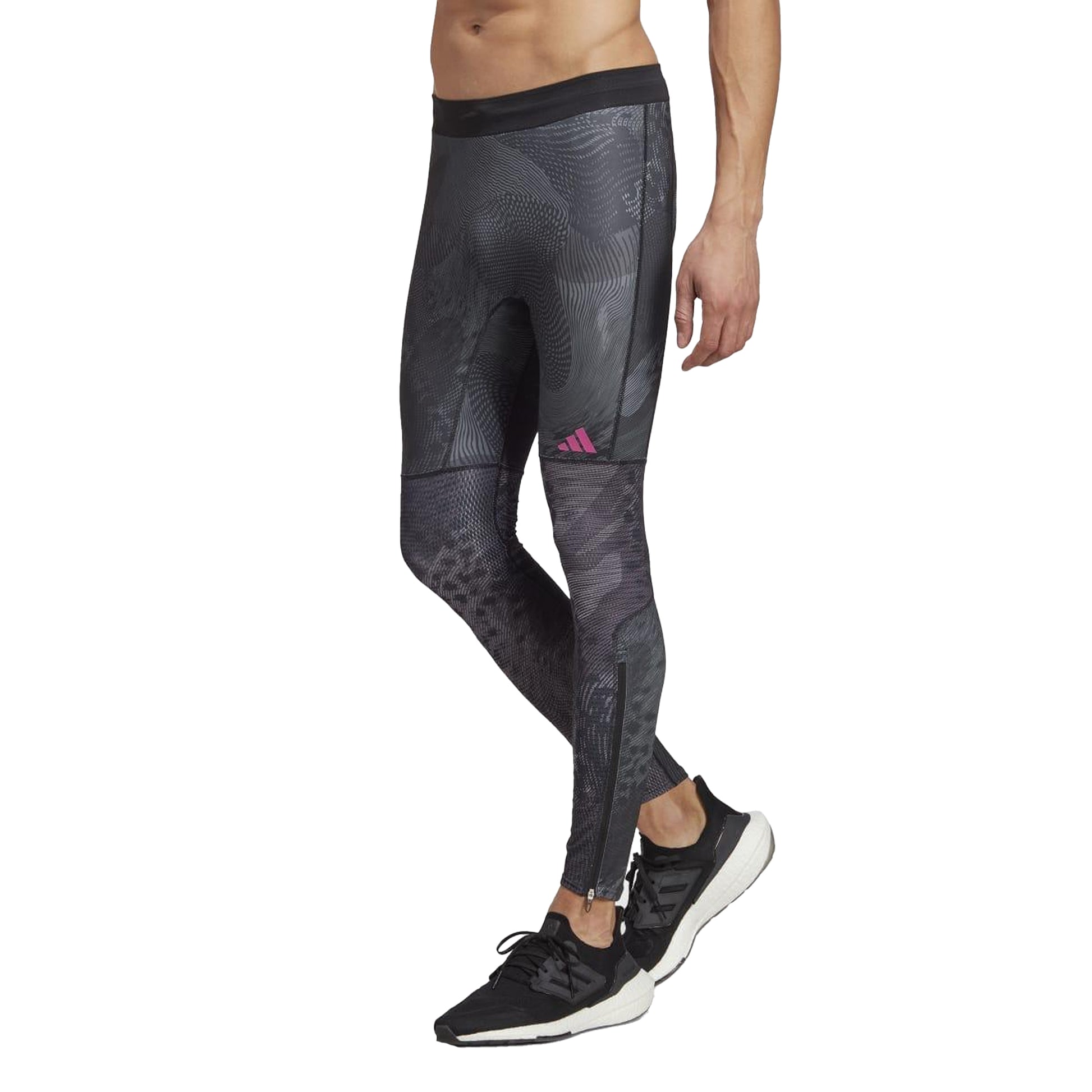 Black-Grey - Side - Adidas Mens Adizero Heat.Rdy Technology Long Leggings