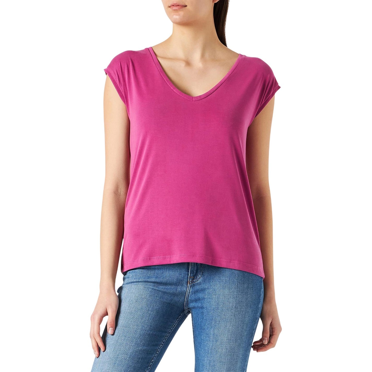 Festival Fuchsia - Side - Pieces Womens-Ladies Pckamala Knitted V Neck T-Shirt
