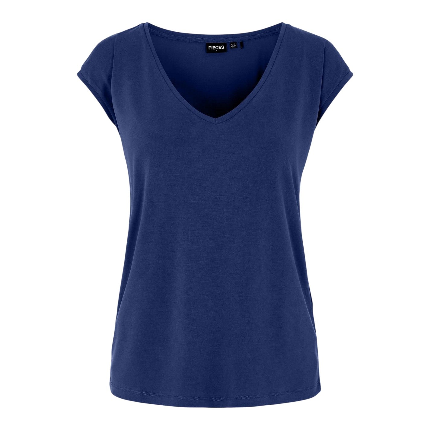 Blue - Front - Pieces Womens-Ladies Pckamala Knitted V Neck T-Shirt