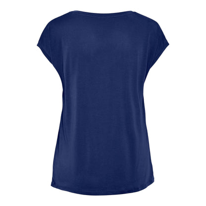 Blue - Back - Pieces Womens-Ladies Pckamala Knitted V Neck T-Shirt