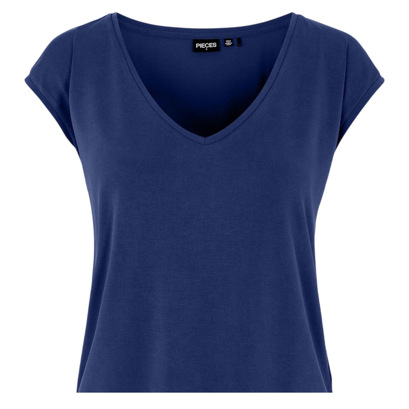 Blue - Side - Pieces Womens-Ladies Pckamala Knitted V Neck T-Shirt