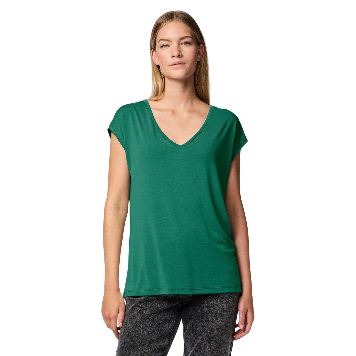 Pepper Green - Side - Pieces Womens-Ladies Pckamala Knitted V Neck T-Shirt