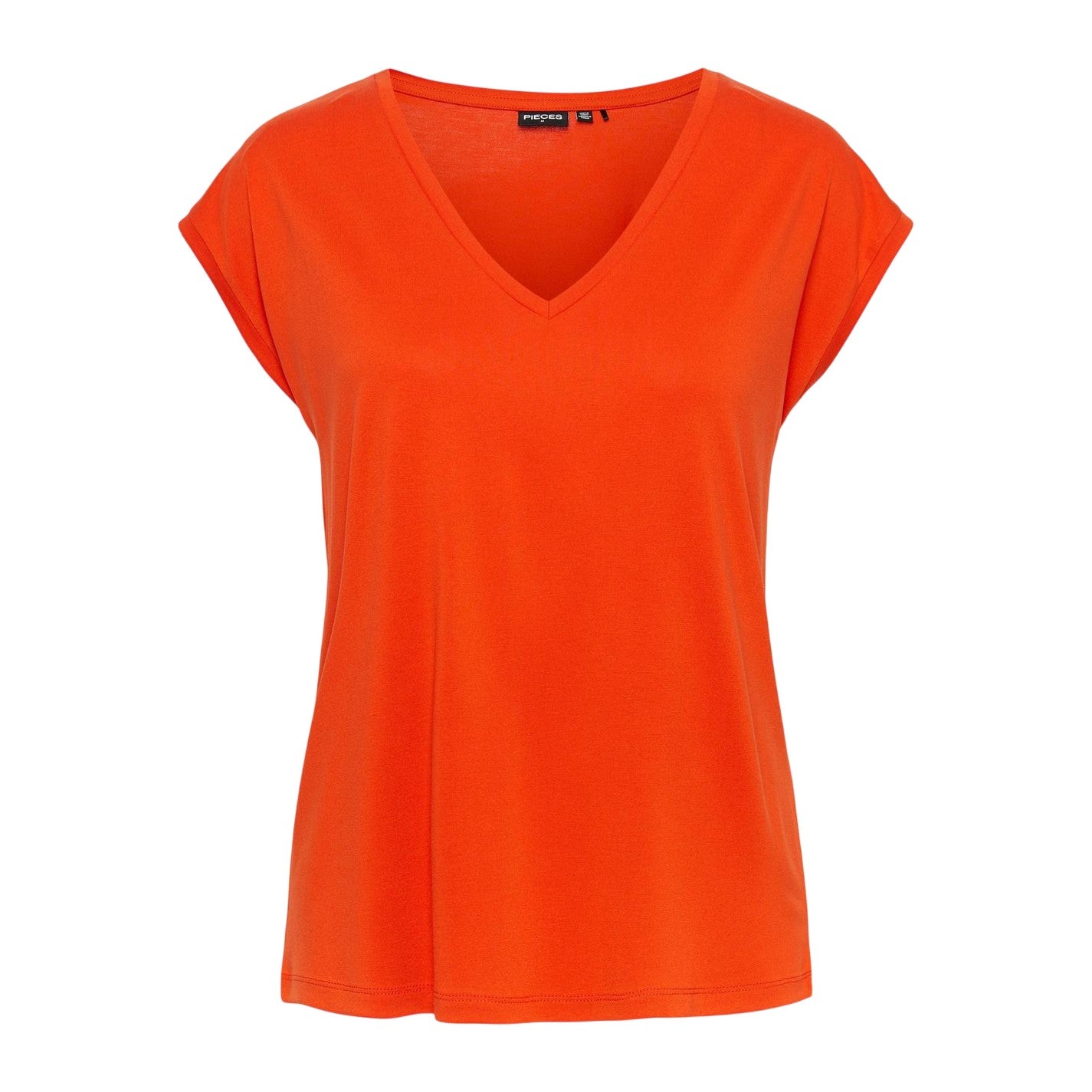 Tangerine Tango - Front - Pieces Womens-Ladies Pckamala Knitted V Neck T-Shirt