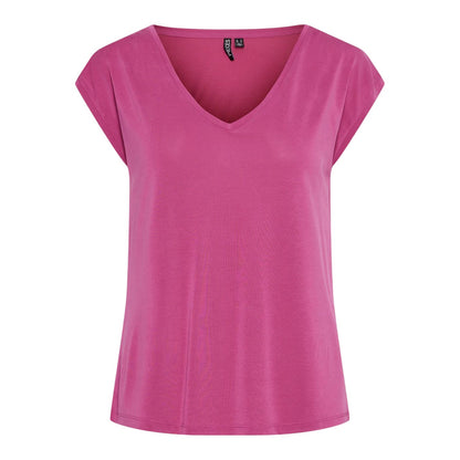 Festival Fuchsia - Front - Pieces Womens-Ladies Pckamala Knitted V Neck T-Shirt