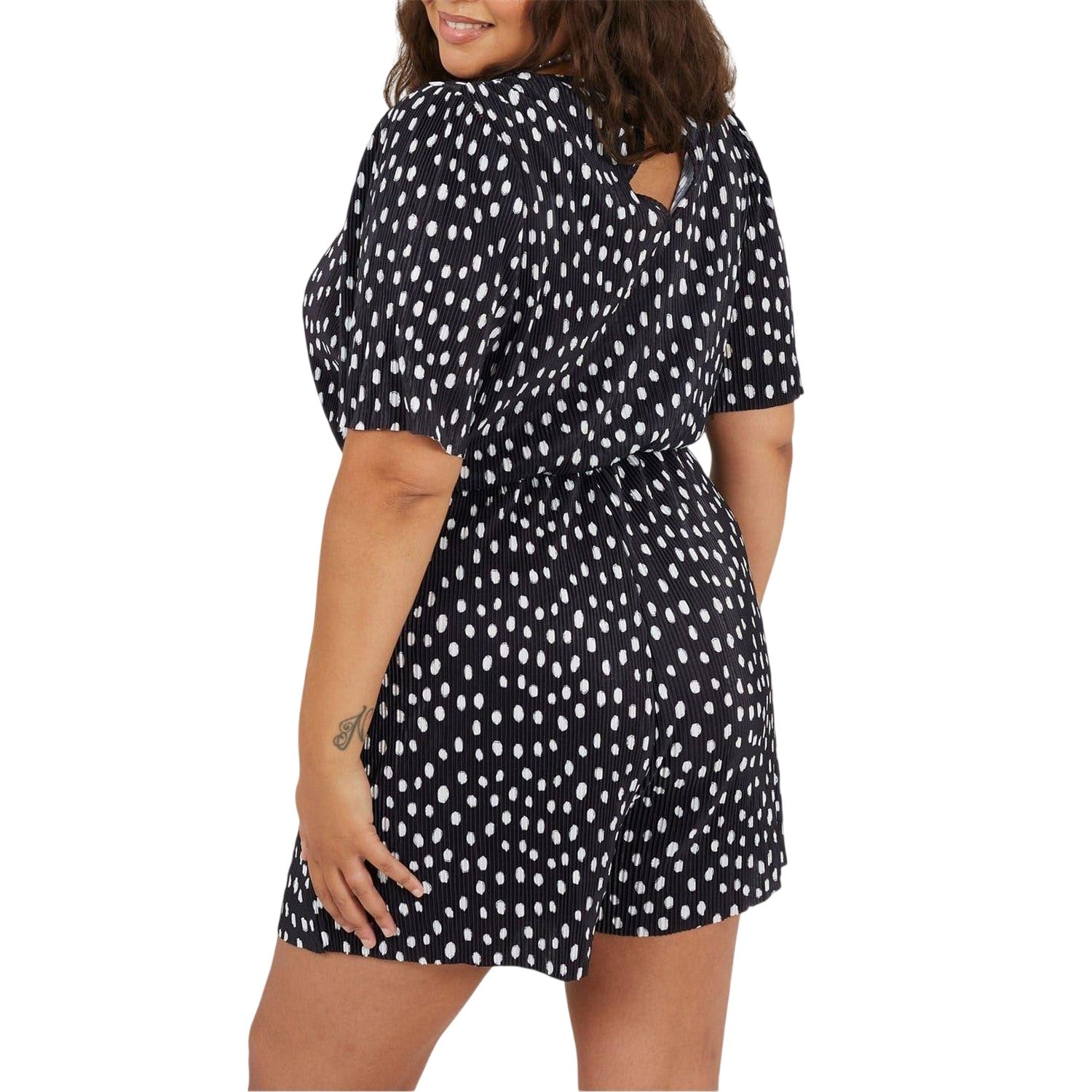 Black-White - Back - Brave Soul Womens-Ladies Polka Dot Short-Sleeved Playsuit