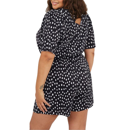 Black-White - Back - Brave Soul Womens-Ladies Polka Dot Short-Sleeved Playsuit