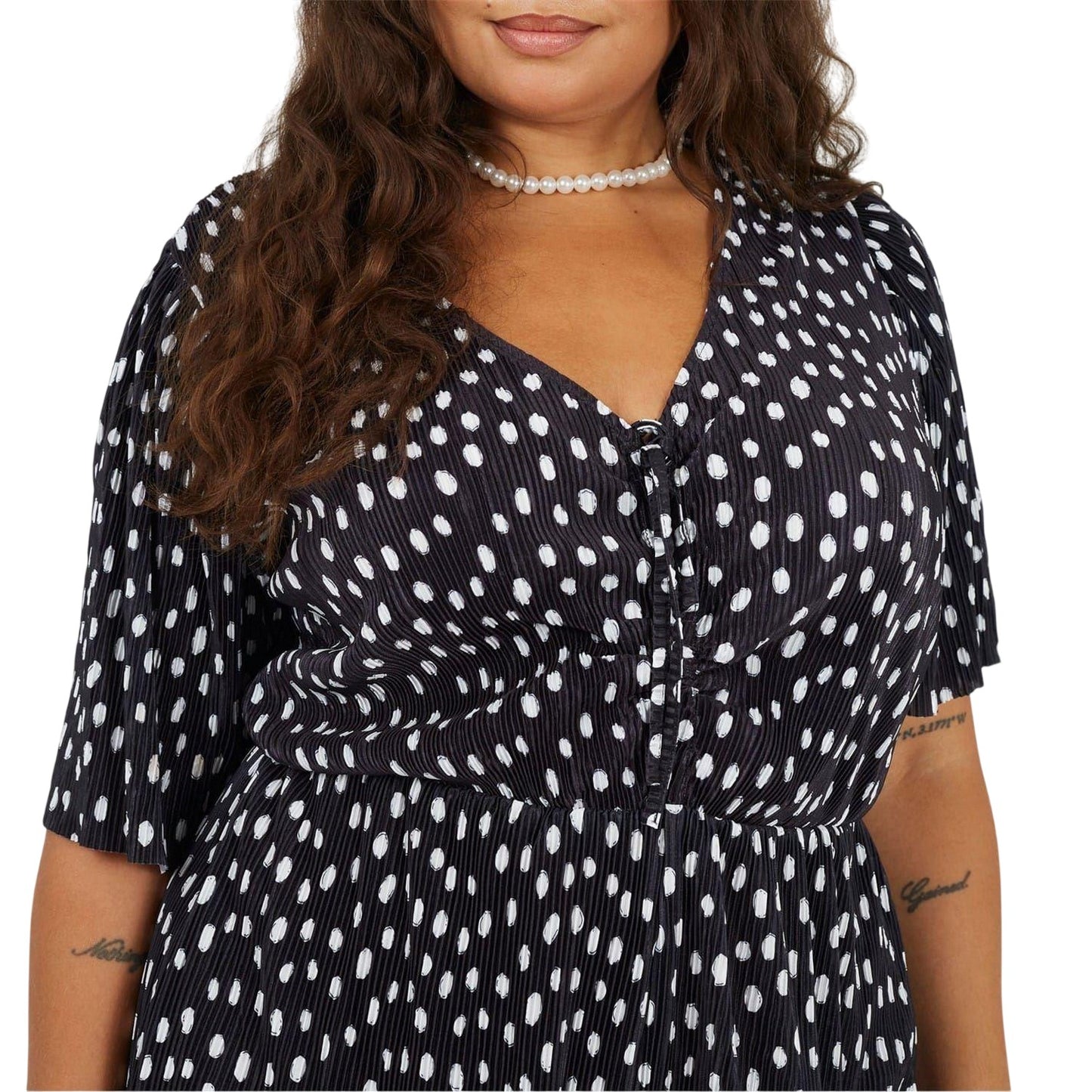 Black-White - Side - Brave Soul Womens-Ladies Polka Dot Short-Sleeved Playsuit
