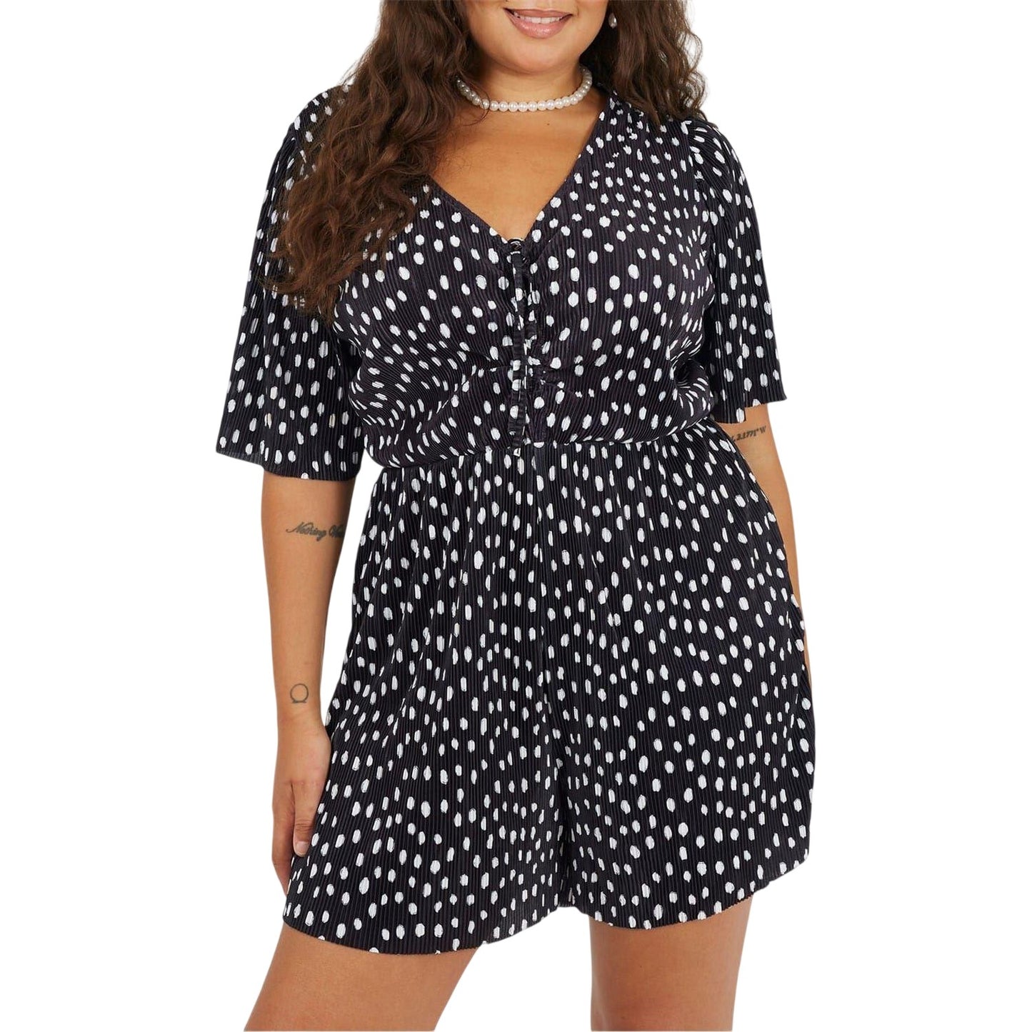 Black-White - Front - Brave Soul Womens-Ladies Polka Dot Short-Sleeved Playsuit
