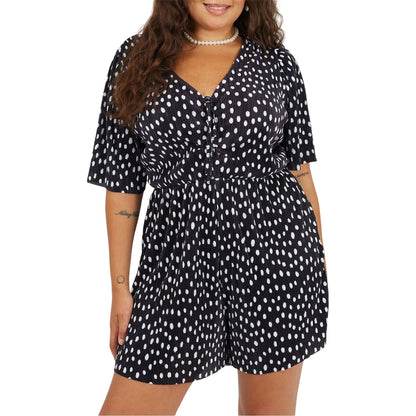Black-White - Front - Brave Soul Womens-Ladies Polka Dot Short-Sleeved Playsuit