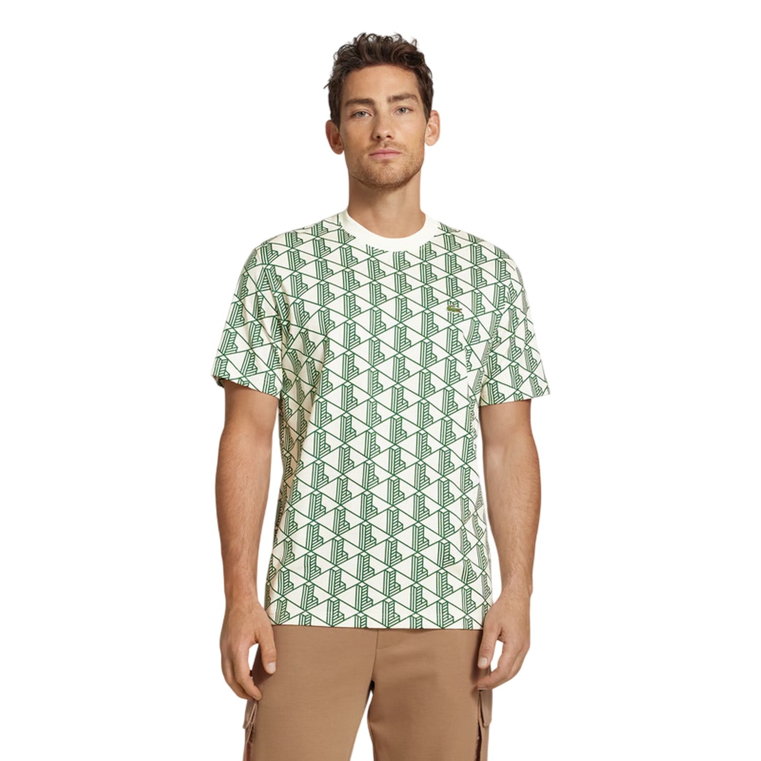 Green - Side - Lacoste Mens All-Over Print Regular T-Shirt