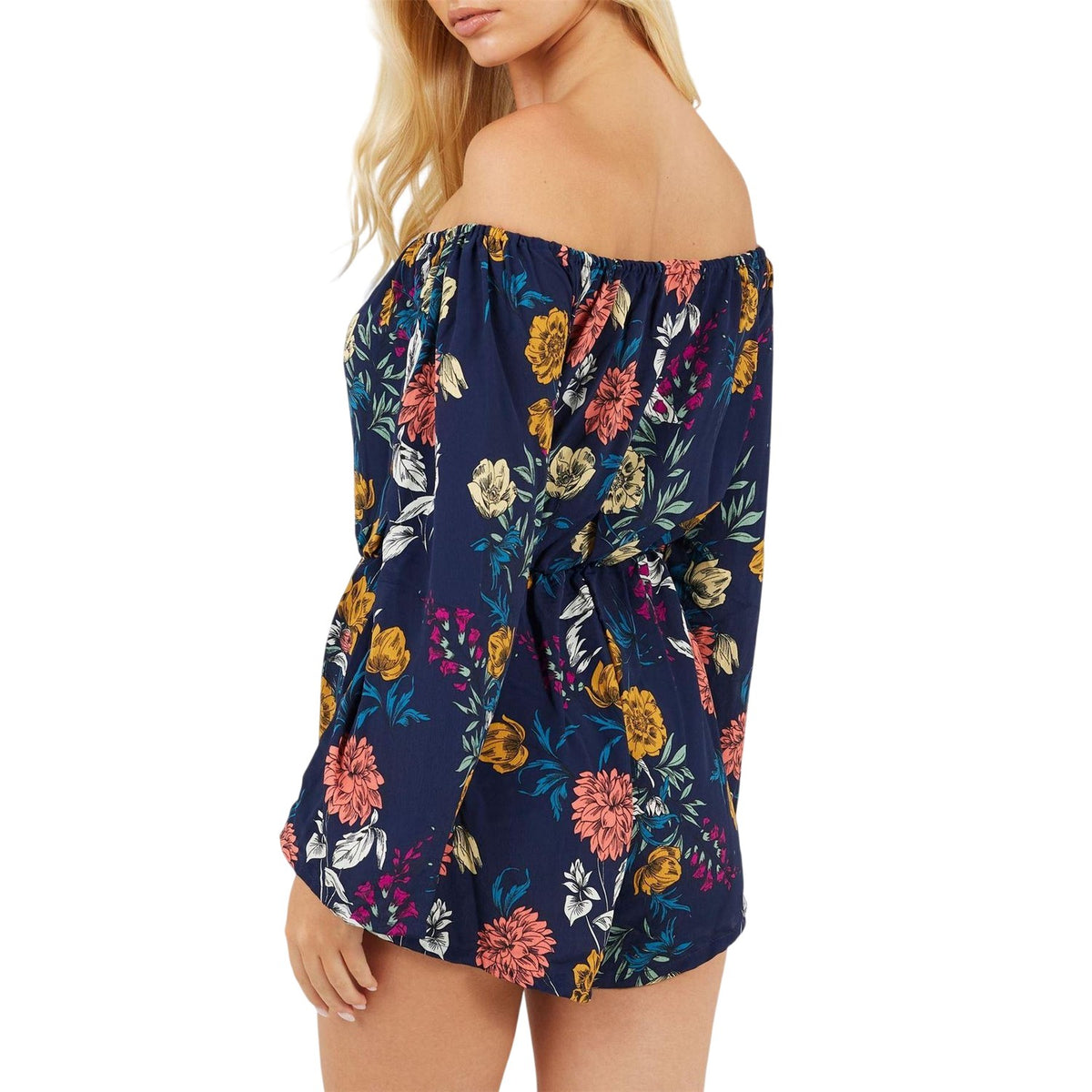Navy Floral - Back - Brave Soul Womens-Ladies Floral Casual Playsuit