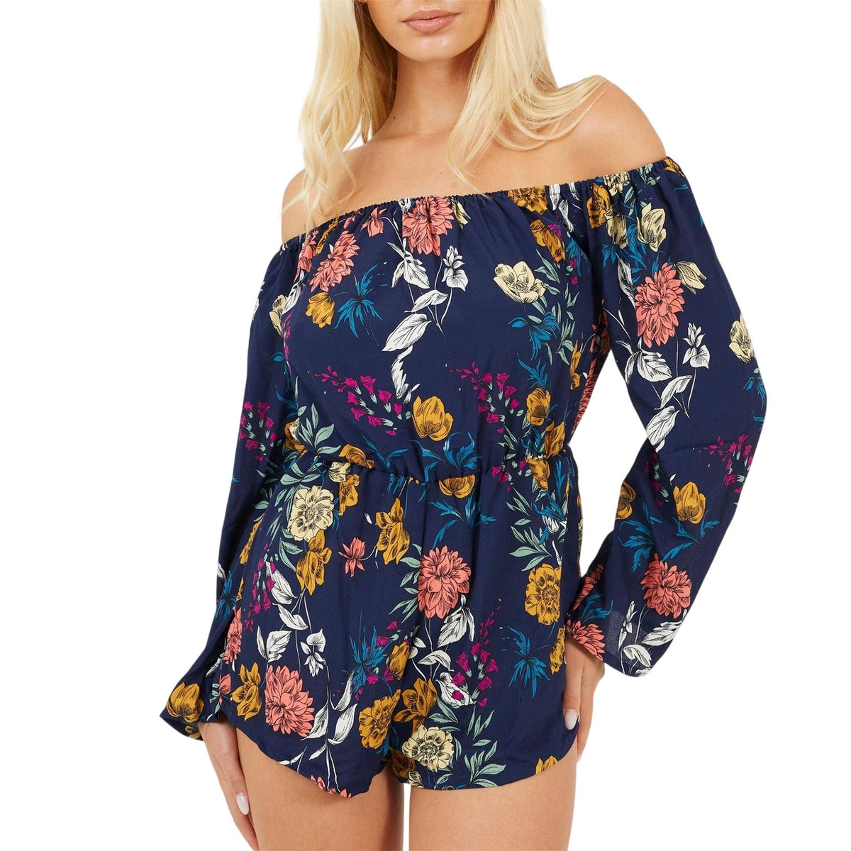 Navy Floral - Front - Brave Soul Womens-Ladies Floral Casual Playsuit
