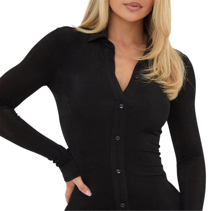 Black - Side - It Womens-Ladies Maxi Long-Sleeved Shirt Dress