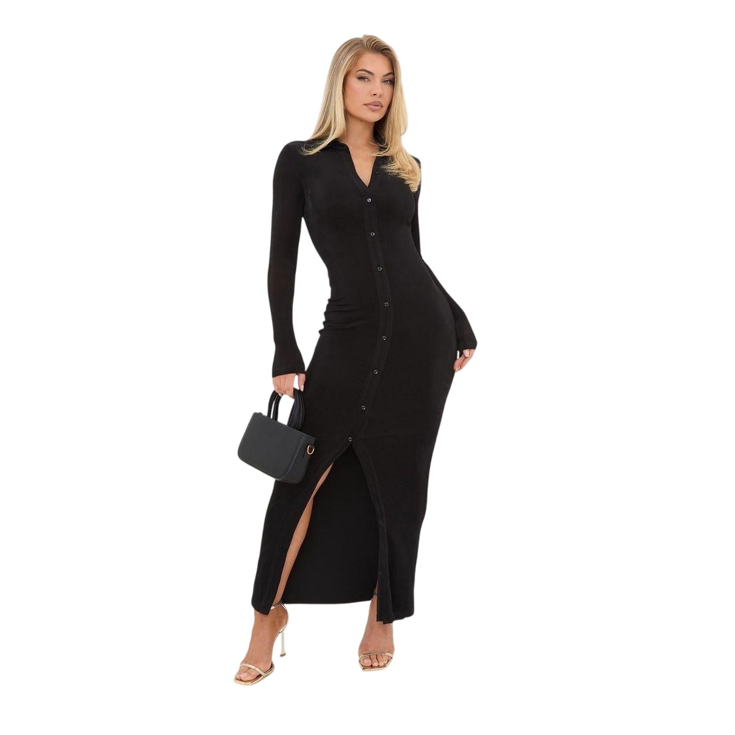 Black - Lifestyle - It Womens-Ladies Maxi Long-Sleeved Shirt Dress