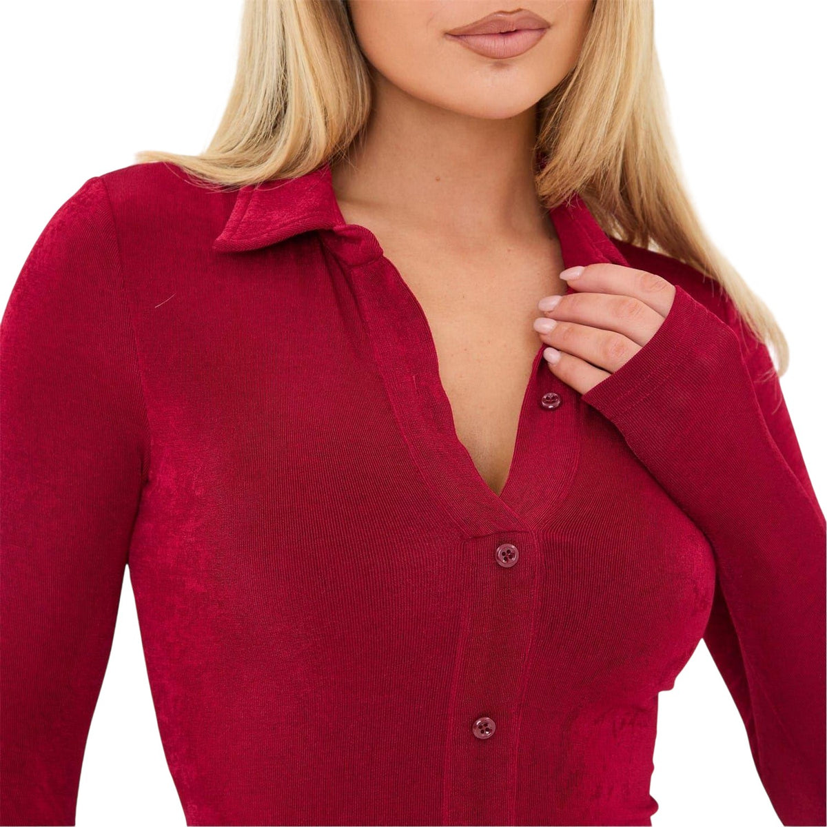 Burgundy - Side - It Womens-Ladies Maxi Long-Sleeved Shirt Dress