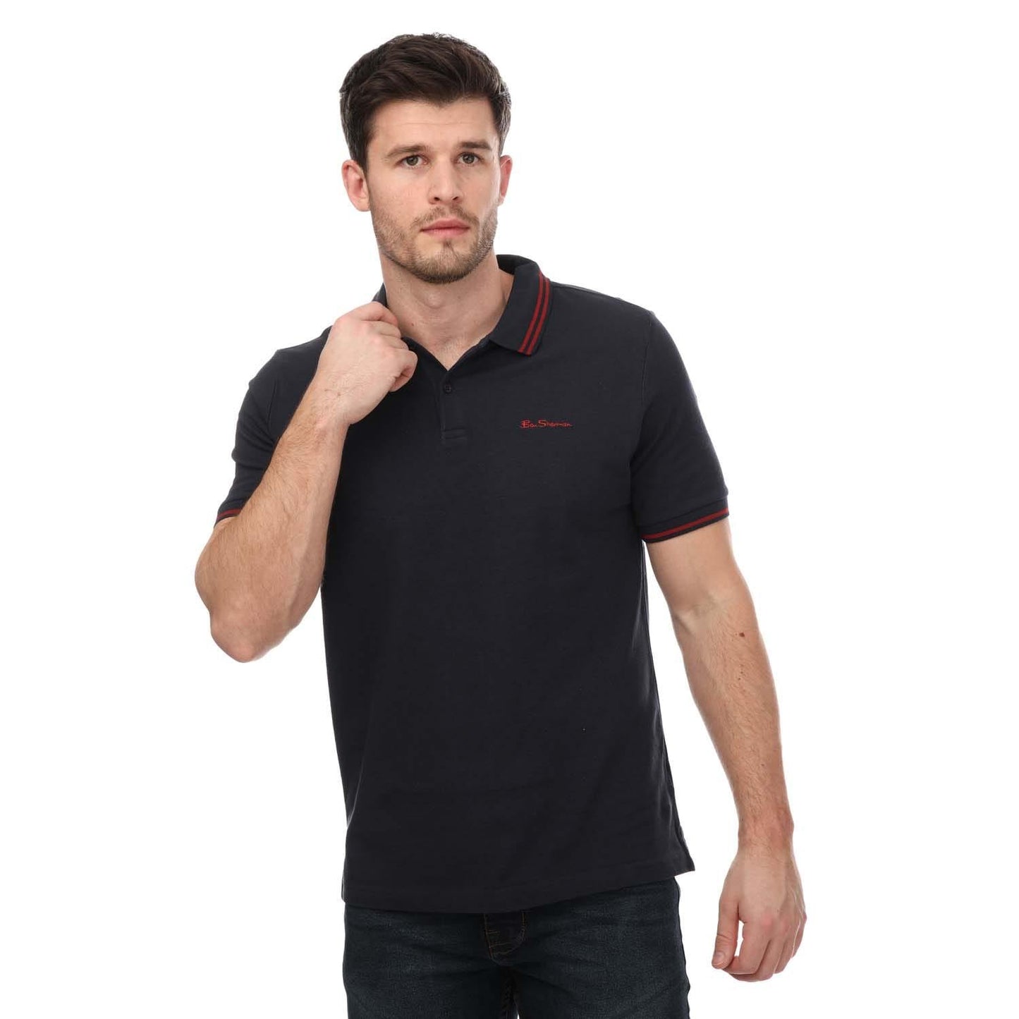 Navy - Side - Ben Sherman Mens Twin Tipped Polo Shirt