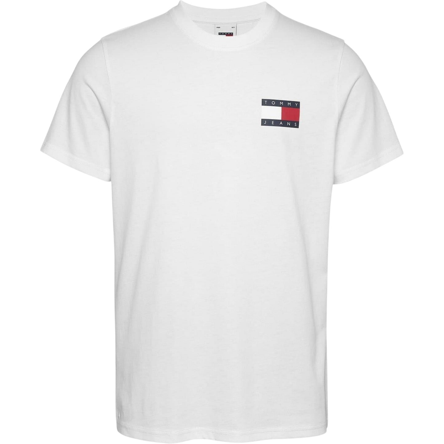 White - Front - Tommy Jeans Mens Flag Crew Neck Slim T-Shirt