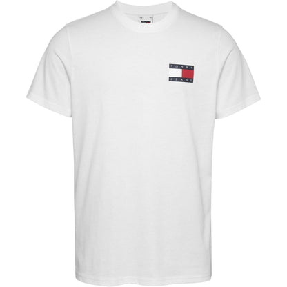 White - Front - Tommy Jeans Mens Flag Crew Neck Slim T-Shirt