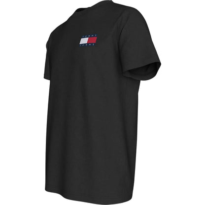 Black - Side - Tommy Jeans Mens Flag Crew Neck Slim T-Shirt