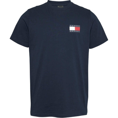 Night Blue - Front - Tommy Jeans Mens Flag Crew Neck Slim T-Shirt