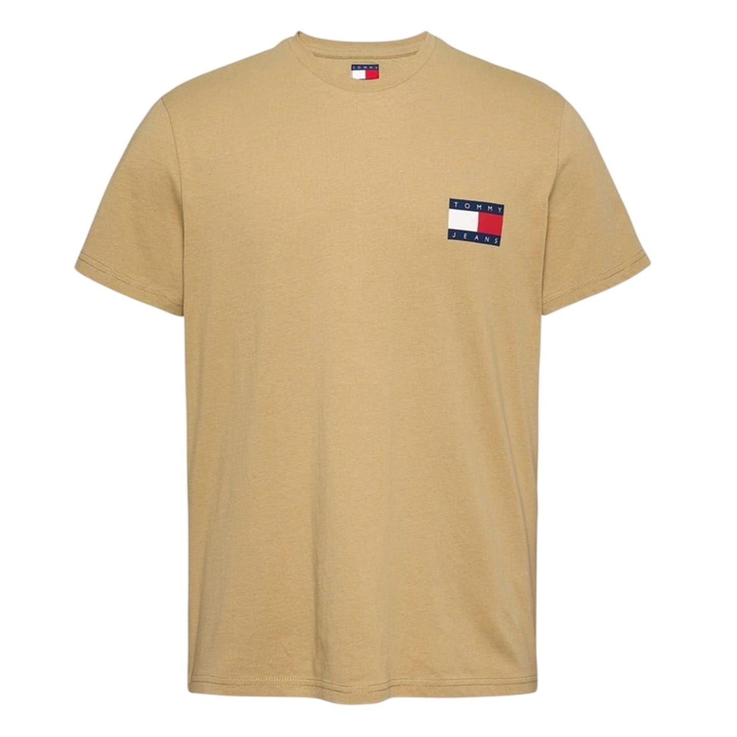 Tan - Front - Tommy Jeans Mens Flag Crew Neck Slim T-Shirt