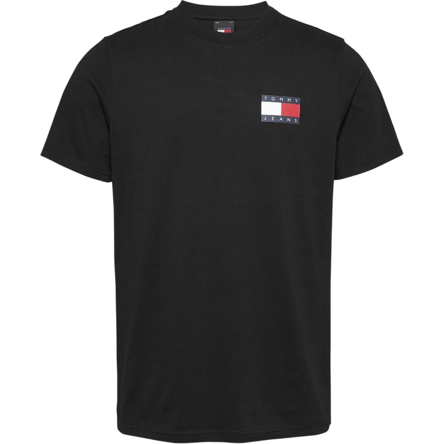 Black - Front - Tommy Jeans Mens Flag Crew Neck Slim T-Shirt