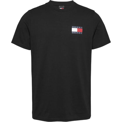 Black - Front - Tommy Jeans Mens Flag Crew Neck Slim T-Shirt