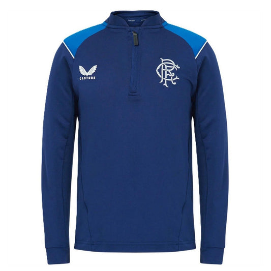 Navy - Front - Castore Childrens-Kids Rangers FC Quarter Zip Top