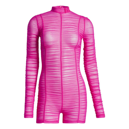 Pink - Front - Adidas Womens-Ladies Ivy Park Mesh Fitted Long-Sleeved Romper