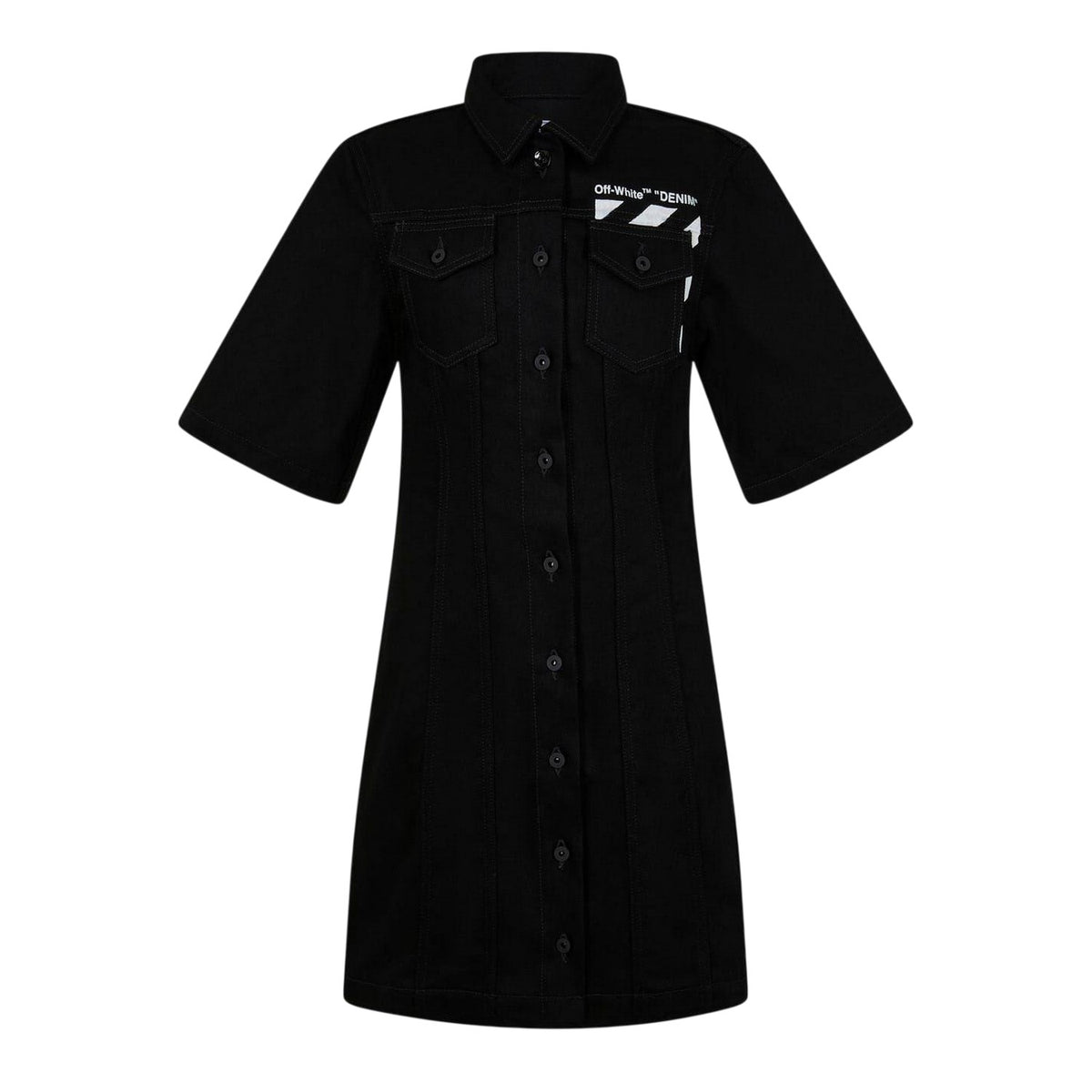 Black-White - Front - Off White Womens-Ladies Denim Shirt Dress