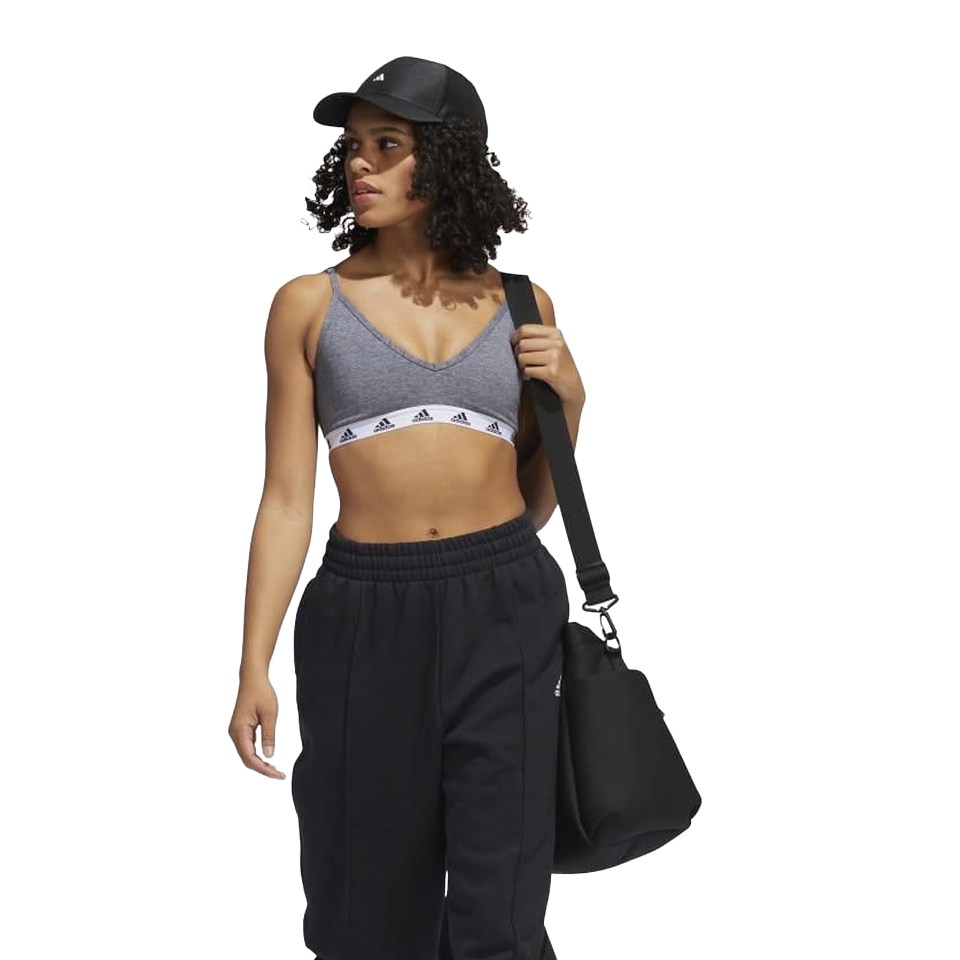 Grey-Black - Side - Adidas Womens-Ladies Purebare Lights Sports Bra