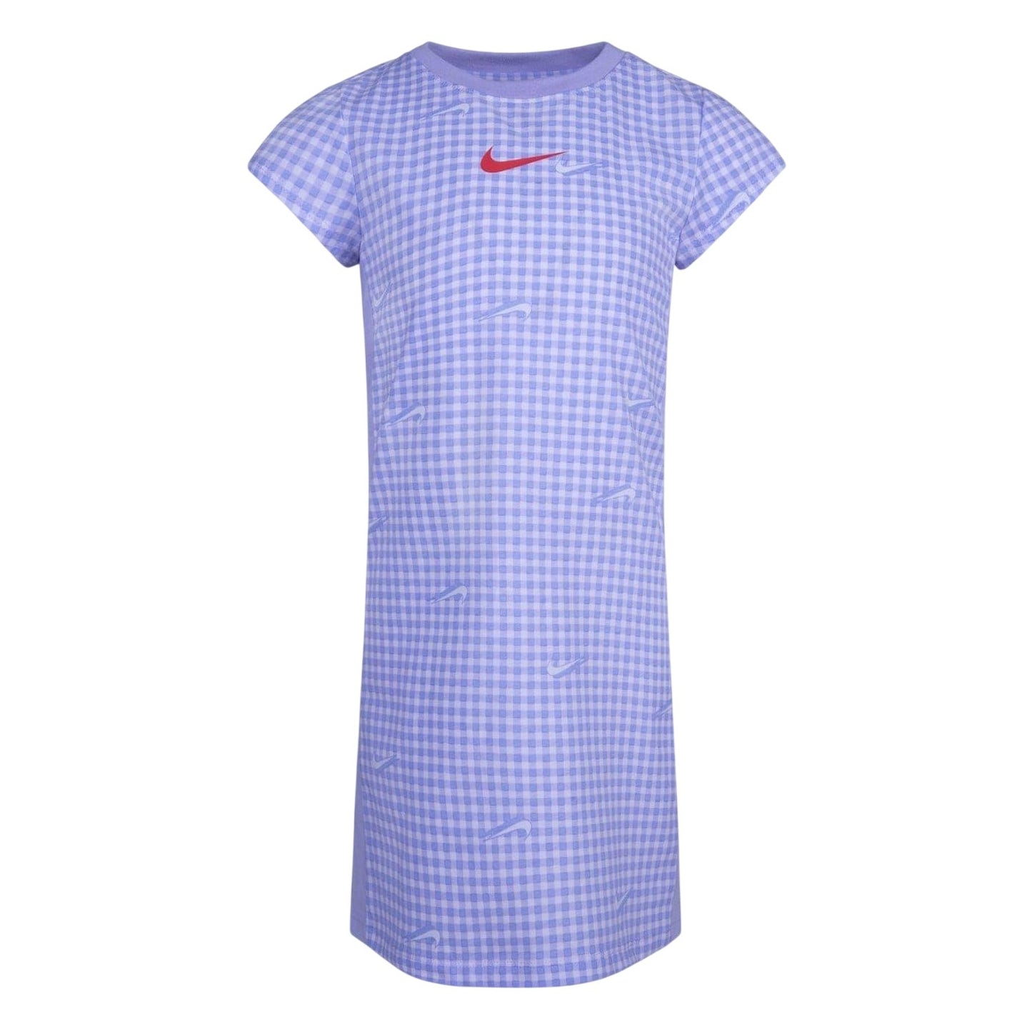 Oxygen Blue - Front - Nike Girls Swoosh Gingham Crew Neck T-Shirt Dress