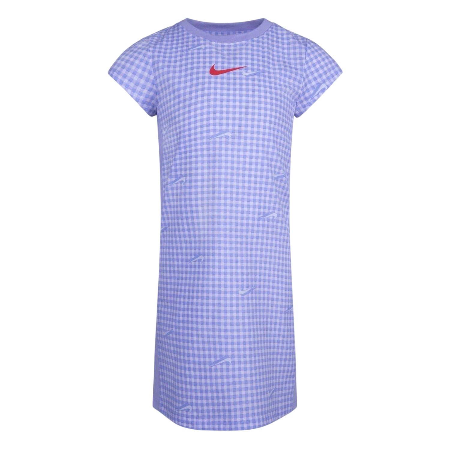 Oxygen Blue - Front - Nike Girls Swoosh Gingham Crew Neck T-Shirt Dress