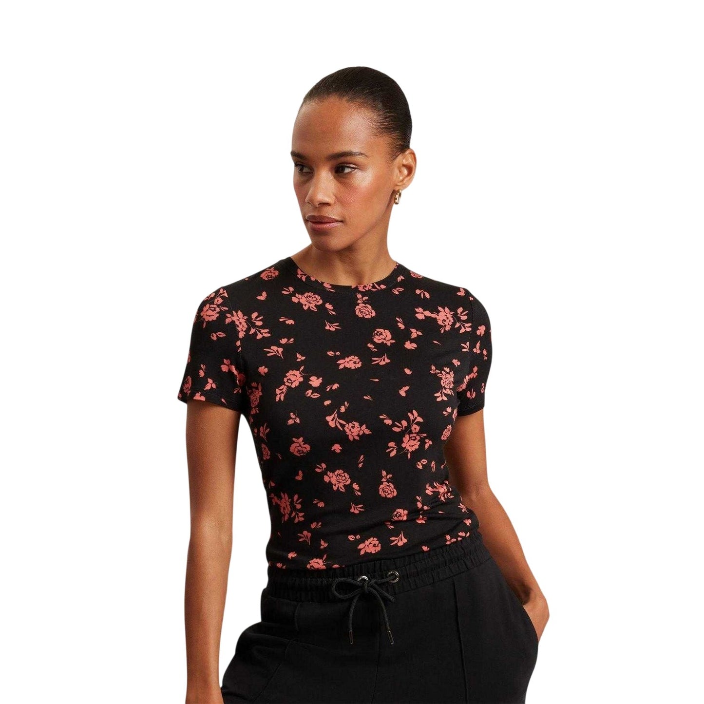 Black - Side - Ted Baker Womens-Ladies Floral All-Over Print T-Shirt