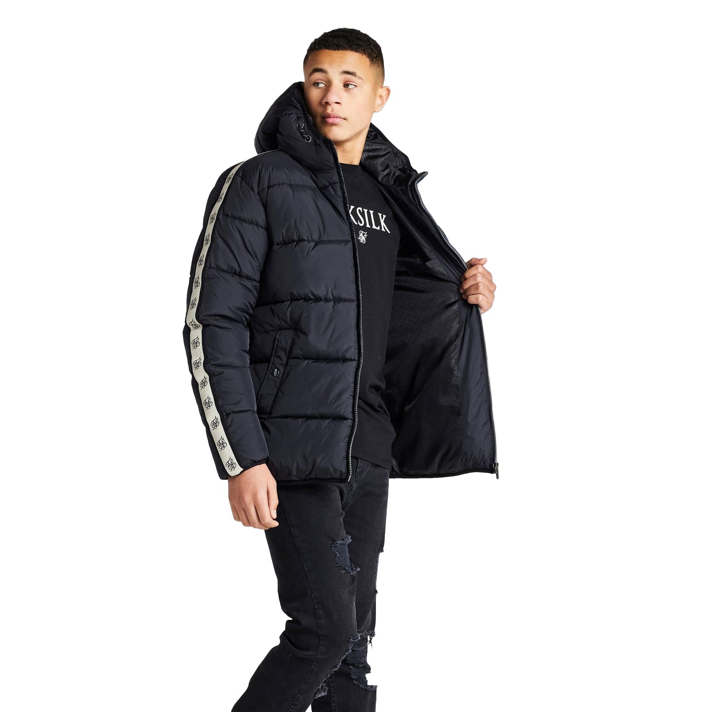 Black - Side - SikSilk Boys Bubble Parka