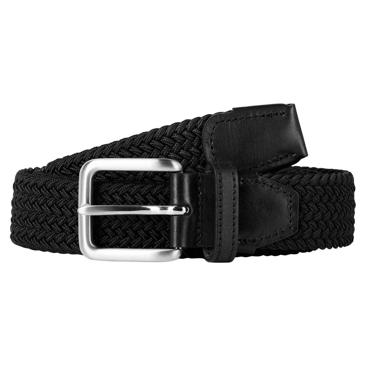 Black - Front - Jack And Jones Spring Woven Leather Belt