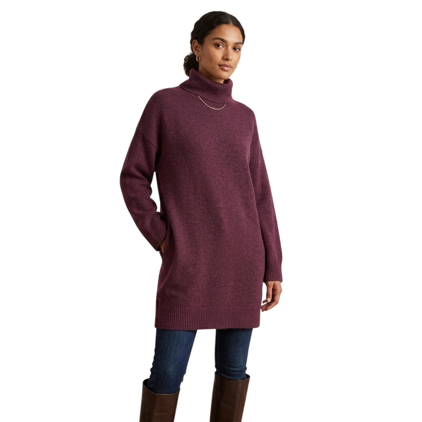 Wine - Side - Vero Moda Womens-Ladies Knitted Roll Neck Jumper Dress