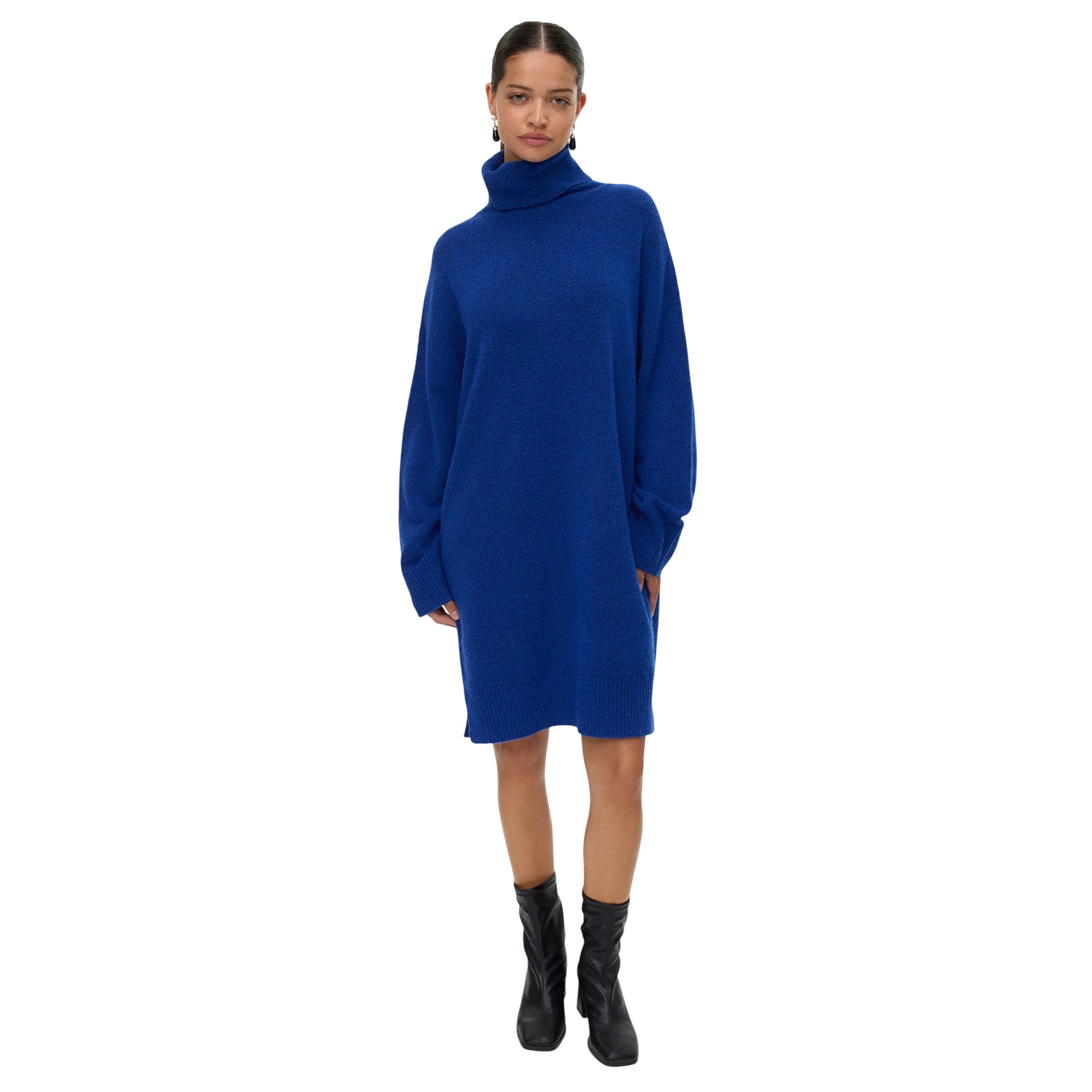 Blue - Side - Vero Moda Womens-Ladies Knitted Roll Neck Jumper Dress