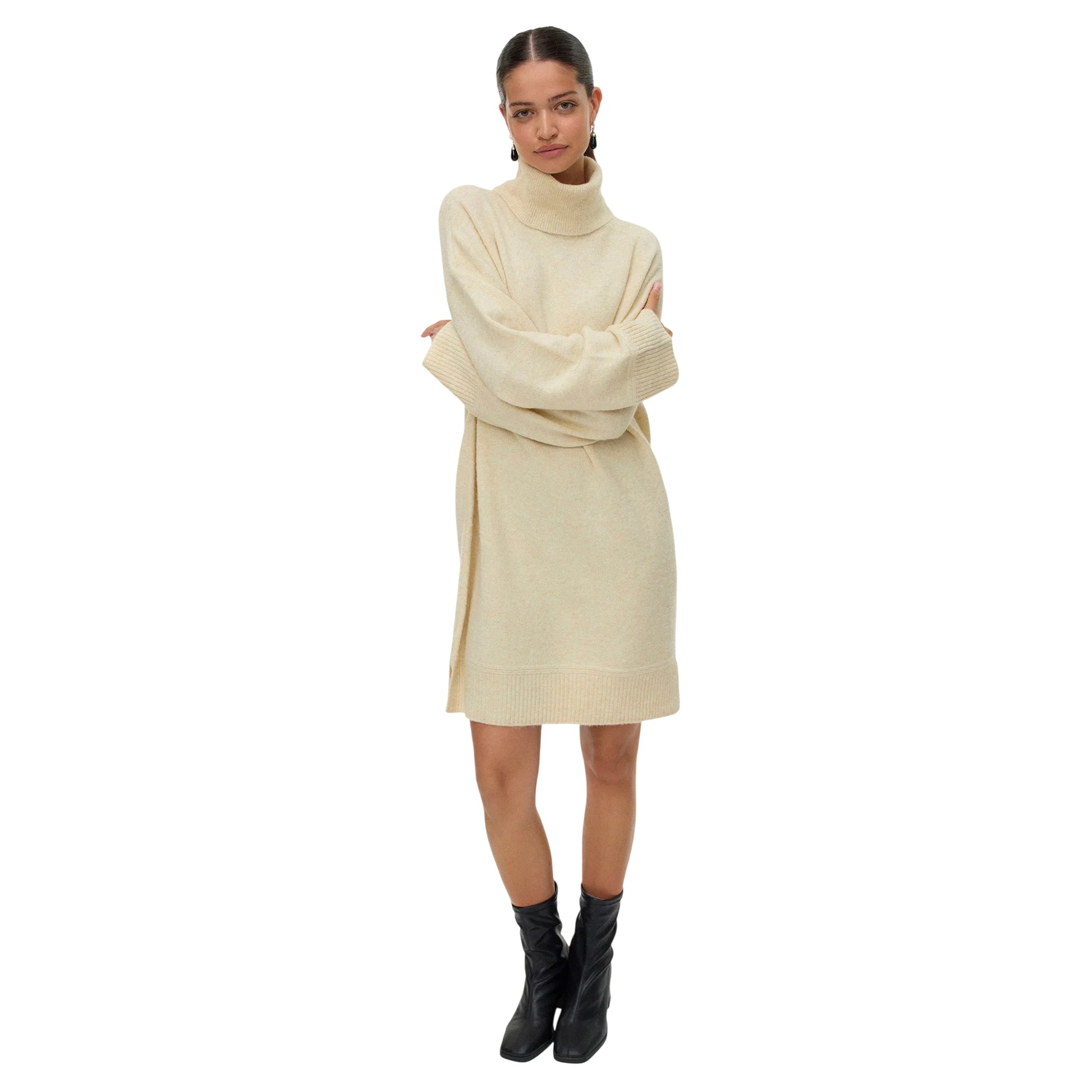 Natural - Side - Vero Moda Womens-Ladies Knitted Roll Neck Jumper Dress