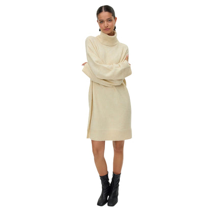 Natural - Side - Vero Moda Womens-Ladies Knitted Roll Neck Jumper Dress