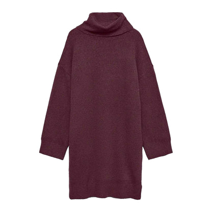 Wine - Front - Vero Moda Womens-Ladies Knitted Roll Neck Jumper Dress