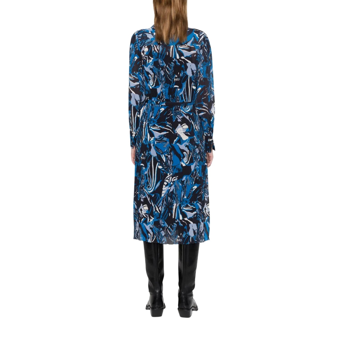 Blue-Black - Back - Boss Womens-Ladies Daplisa Pleated Midi Shirt Dress