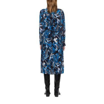 Blue-Black - Back - Boss Womens-Ladies Daplisa Pleated Midi Shirt Dress