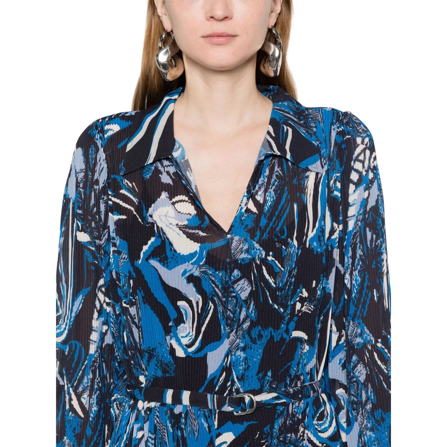 Blue-Black - Side - Boss Womens-Ladies Daplisa Pleated Midi Shirt Dress