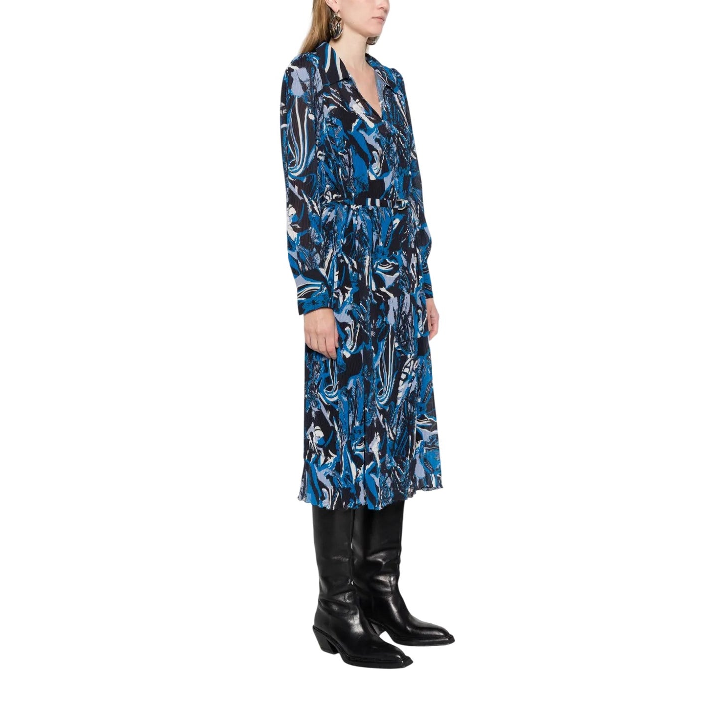 Blue-Black - Lifestyle - Boss Womens-Ladies Daplisa Pleated Midi Shirt Dress