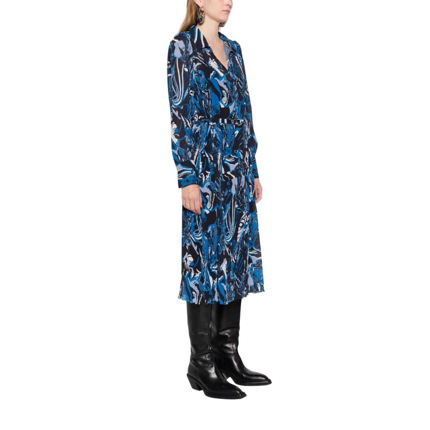 Blue-Black - Lifestyle - Boss Womens-Ladies Daplisa Pleated Midi Shirt Dress
