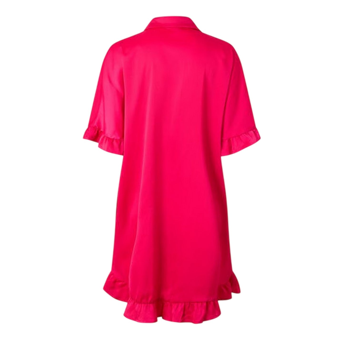 Hot Pink Print - Back - Ax Womens-Ladies Button Detail T-Shirt Dress