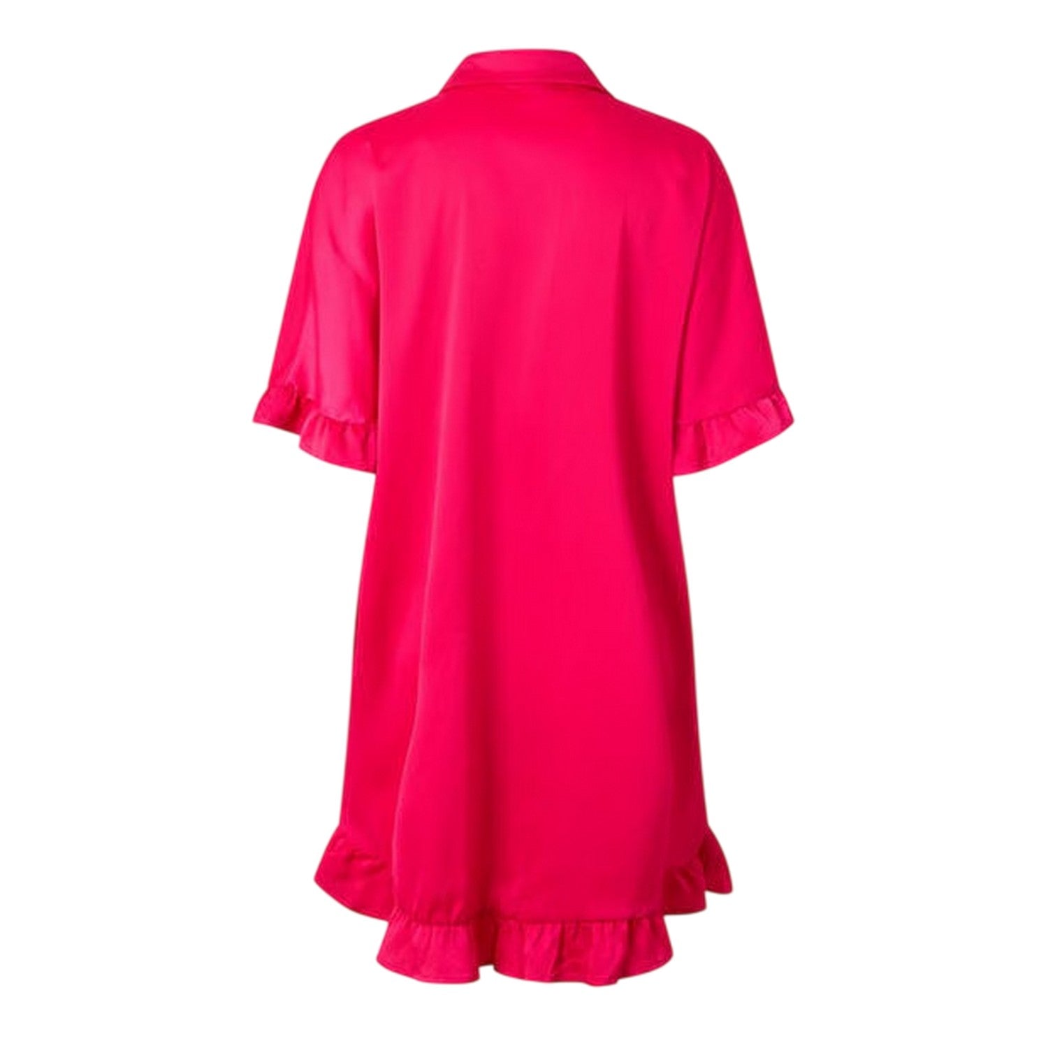 Hot Pink Print - Back - Ax Womens-Ladies Button Detail T-Shirt Dress