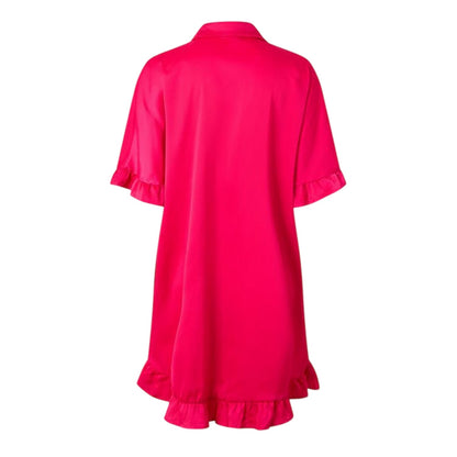 Hot Pink Print - Back - Ax Womens-Ladies Button Detail T-Shirt Dress