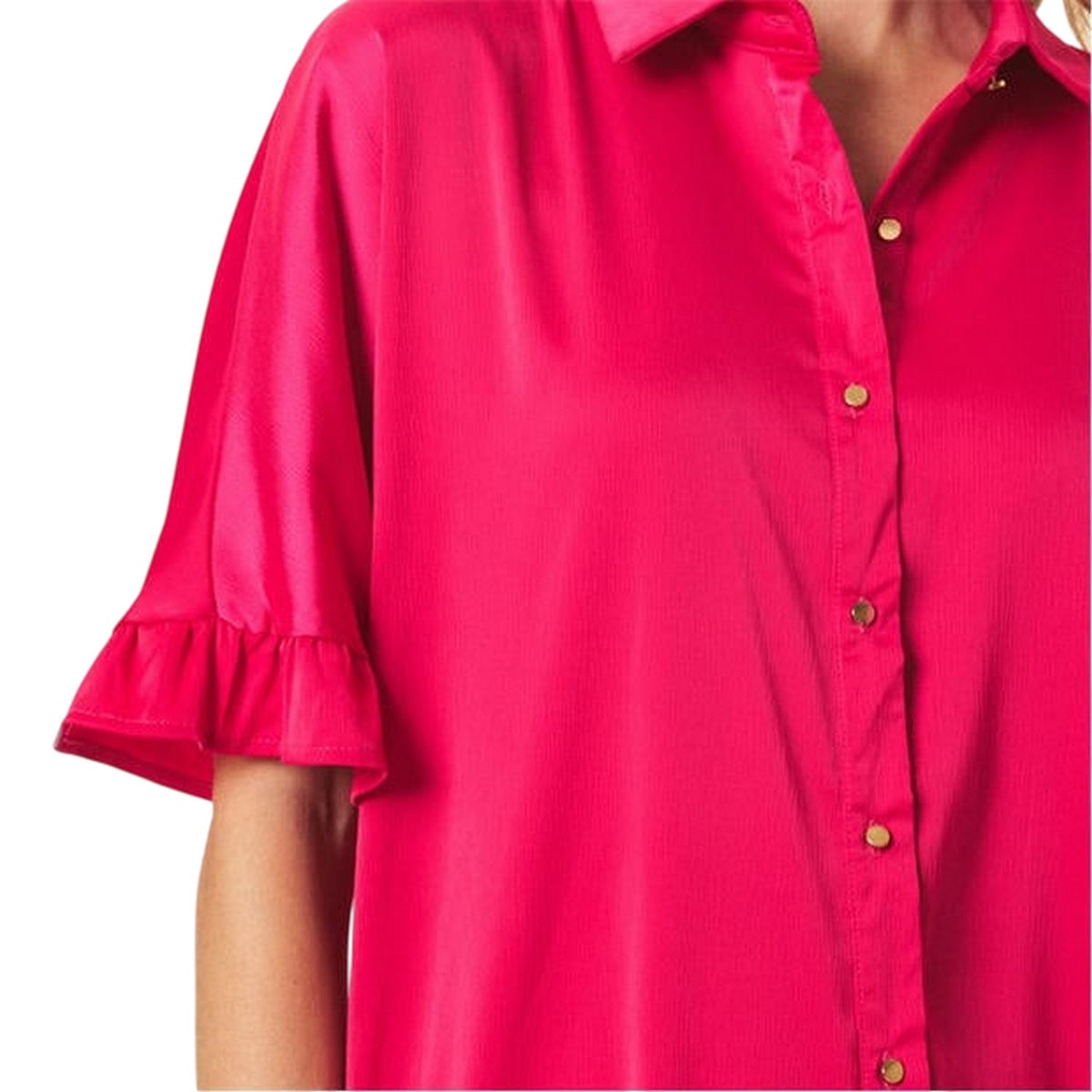 Hot Pink Print - Side - Ax Womens-Ladies Button Detail T-Shirt Dress